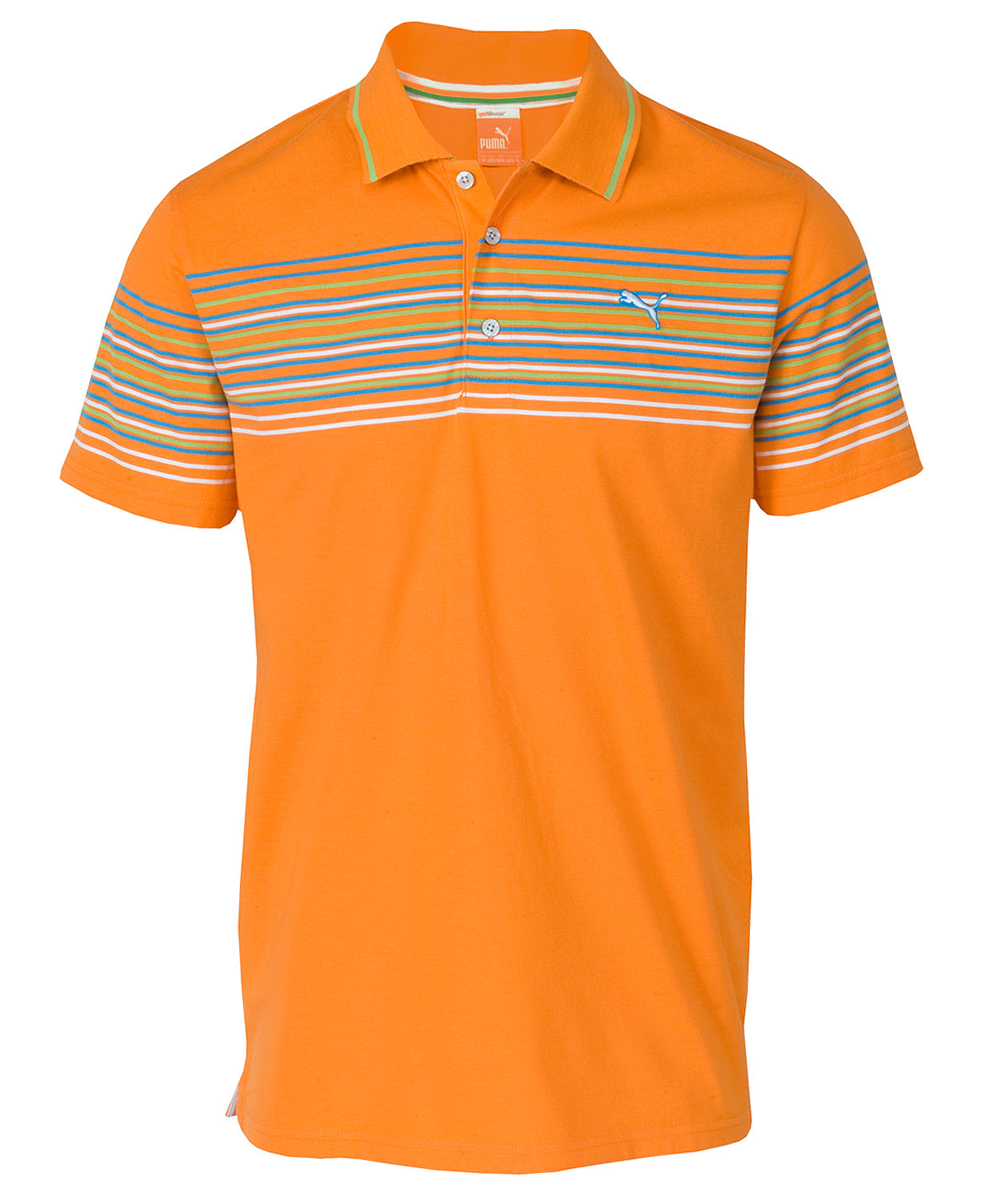 Puma Golf Wrap Stripe Polo Shirt Vibrant Orange
