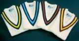 GUNN and MOORE Sleeveless Boys Cricket Sweater with Trim , NAVY/SKY, Small Boys