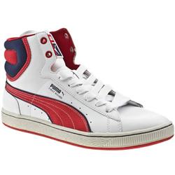 Puma Male First Round Drive Thru Leather Upper Fashion Trainers in White and Red