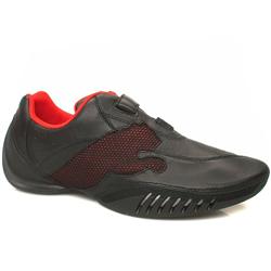 Male Induction Leather Upper Fashion Trainers in Black and Red