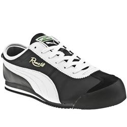 Puma Male Roma 68 Vintage Leather Upper Fashion Trainers in Black and White, Blue and Yellow