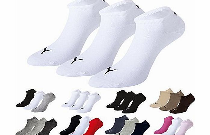 Puma Sports Socks - Unisex Invisible Sneakers 3P -Three Pair Packs Of Plain/Mix White UK Size 6-8
