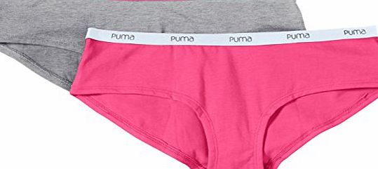 Puma Womens Hipster Brief (Pack of 2) - Pink Grey, Medium