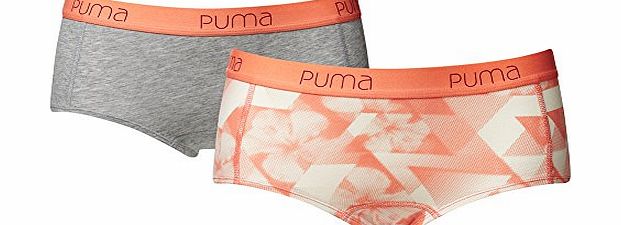 Puma Womens Luxury Soft Cotton Boxer Shorts - Pack of 2 (Large, Coral/Grey)