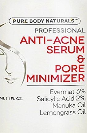 Pure Body Naturals Acne Treatment For Face amp; Pore Minimizer Serum - Dermatologist Tested Product, Made With Revolutionary Evermat - 1 Oz (1 Pack)