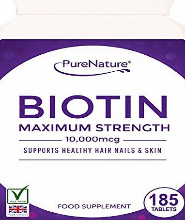PureNature Biotin Hair Growth Stronger amp; Thicker Hair 185 Tablets (Full 6 Month Supply) 10,000mcg Double Strength Vitamin B7 Easy to Swallow For Hair Loss amp; Supports the Growth amp; Maintenance of Healt