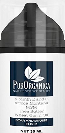 PurOrganica SCAR CREAM - Premium Removal Treatment for Old amp; New Scars - With Vitamin E and C, MSM, Shea Butter, Arnica Montana and Wheat Germ Oil - Organic and Natural Cream in 30ML bottle - 100