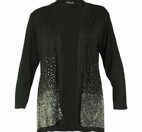 Purple Hanger New Ladies Plus Size Sequin Glitter Cardigan Womens Long Sleeved Open Wrap Stretch Top Black Size 18