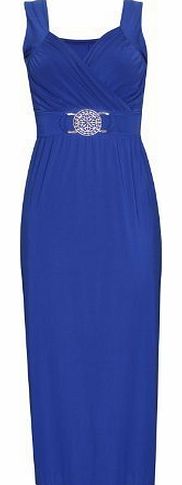 Womens New Sleeveless Ladies Stretch Cross Over Wrap Buckle Belt Back Tie Fastening Long Maxi Dress Plus Size Royal Blue Size 16 - 18