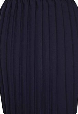 Purple Hanger Womens Plain Pleated Stretch Ladies Classic Straight Fit Elasticated Waistband Long Skirt Plus Size Navy Blue Size 14 - 16 (M)