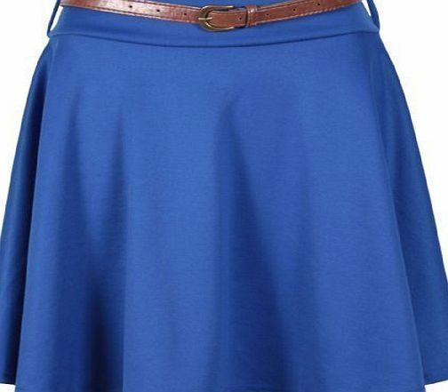 Purple Hanger Womens Plain Waist Detachable Belted Ladies Stretch Flippy Skater Flared Jersey Short Mini Skirt Plus Size Royal Blue Size 20 (XXL)
