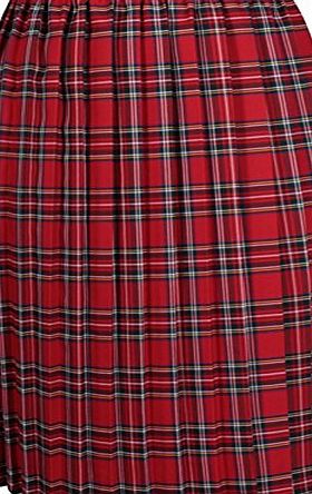 Purple Hanger Womens Tartan Check Printed Ladies Stretch Box Pleated Elasticated Waistband Long Skirt Plus Size Red Size 16 - 18 (L)