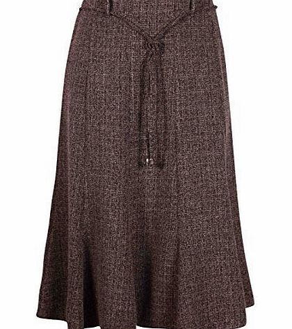 Purple Hanger Womens Tweed Ladies Elasticated Waist Flared Belted Long Maxi Skater Skirt Plus Size Brown 18