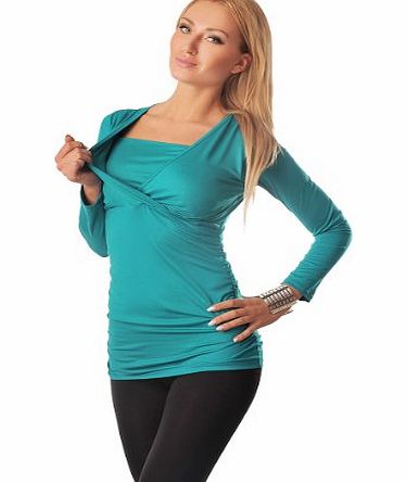 Purpless Maternity 2 in 1 Maternity And Nursing Top Pregnancy Breastfeeding 7007 Variety of Colours (10, Turquoise)