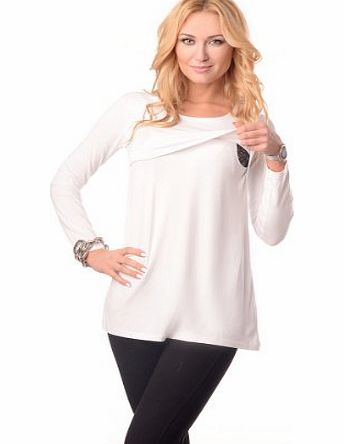 Purpless Maternity 2in1 Maternity amp; Nursing Scoop Neck Top Tunic Breastfeeding Pregnancy 7021 Variety of Colours (10, White)
