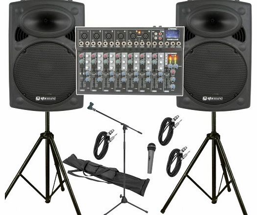 Qtx  1000W, 8 Channel PA System with 15`` Active Speakers