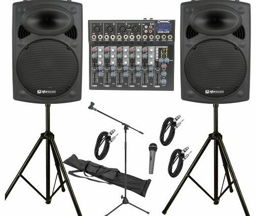 Qtx  800W, 6 Channel PA System with 12`` Active Speakers