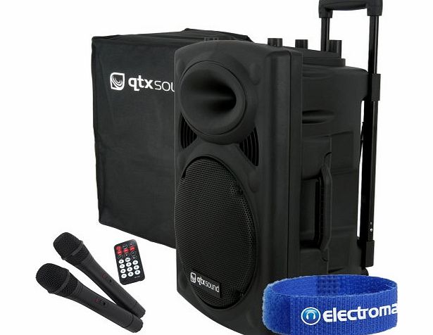 QTX Sound 15`` PA Karaoke Speaker System   2x Microphones   Mobile DJ Cover 500W