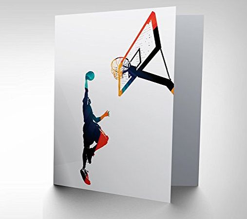 QUALITY FINE ART PRINTS COLOURFUL BASKETBALL SPORT JUMP SLAM DUNK BLANK GREETINGS BIRTHDAY CARD CP018