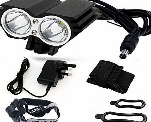 Qualtex AGM 2 Cree XML U2 5000LM LED Bicycle Bike Lights Front Mounted Headband Rechargeable Headlight - Black