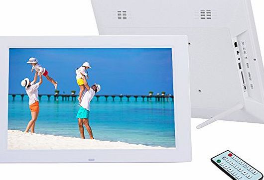 Quarice 14 Inch HD LED Digital Photo Frame 1024*768 Media Frame Supporting Alarm MP3 MP4 Movie Player USB Remote Control (White)