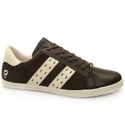 Quick Male Deuce Leather Upper Fashion Trainers in Brown and Stone, White