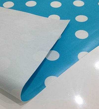 QUICKFABRICS LARGE LIGHT BLUE POLKA DOT PRINTED FABRIC PVC OILCLOTH VINYL CRAFTS FABRIC KITCHEN CAFE BAR TABLE WIPECLEAN CATERING TABLECLOTHS