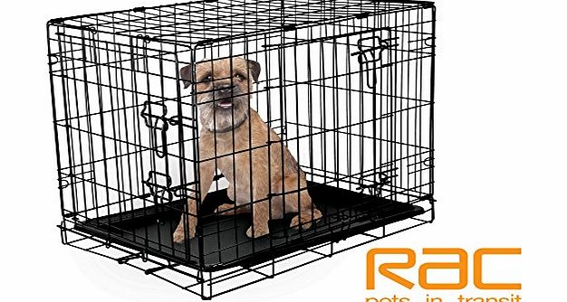 RAC Dog Cage - Metal, 2 Doors, folding with Removable Tray - Small 24 Inch