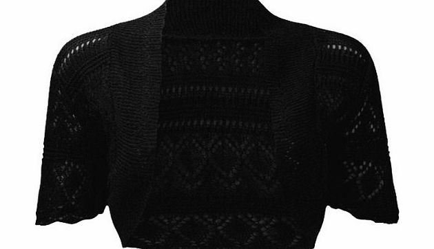 RageIT Ladies Bolero Shrug Crochet Knitted Cardigan In Sizes 8-22 (8/10, Black)
