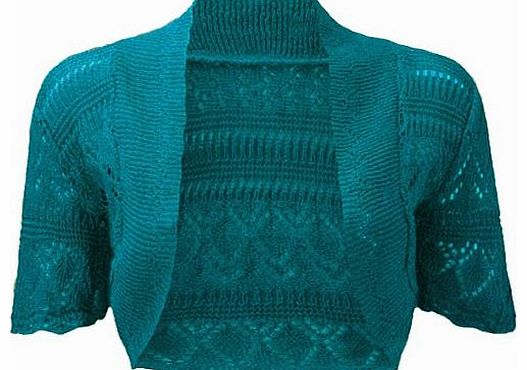 Ladies Bolero Shrug Crochet Knitted Cardigan In Sizes 8-22 (8/10, Teal)