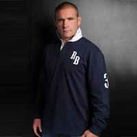 Raging Bull Long Sleeve Patch Rugby Shirt - Navy.