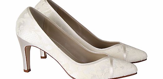 Melanie Satin Lace Court Shoes, Ivory
