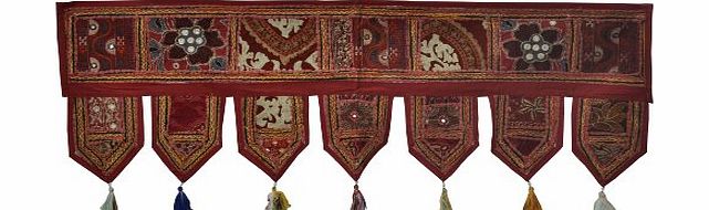 Ethnic Indian Home Decorative Patchwork amp; Embroidery Work Door Hanging Throw Tapestry, 39 X 13 Inches (Maroon)