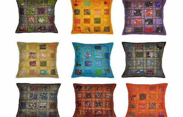Rajasthali Indian Vintage Home Decor Cotton Cushion Cover With Embroidery amp; Patchwork, 41 X 41 Cm, 10 Pcs Lot