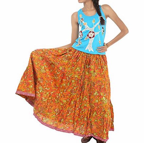 Rajrang Designer Cotton Lace work Girls Wear Crinkle Printed Long Skirt