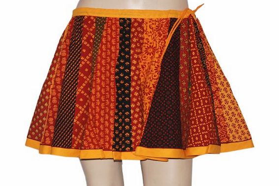 Rajrang Designer Indian Cotton Short Skirt with Block Printed Patchwork