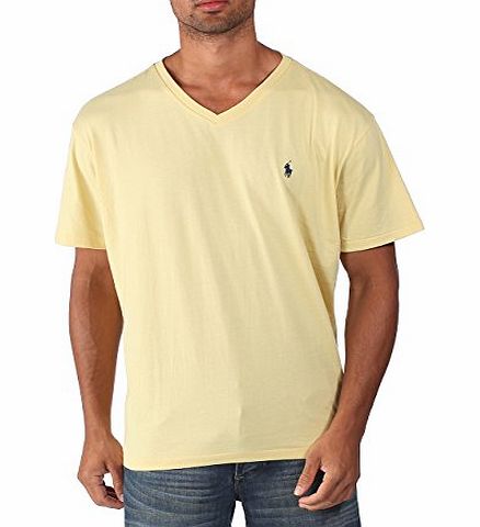 Mens T-Shirt V-Neck Classic Fit Pale Yellow - Large