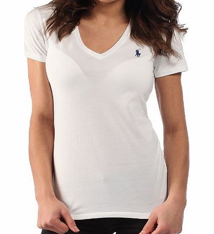 Womens T-Shirt V-Neck White - Medium