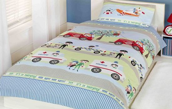 Rapport Childrens Boys Emergency Vehicles Duvet Cover Quilt Bedding Set, Multi Blue, Single - Police Cars, Fire Engines, Ambulances