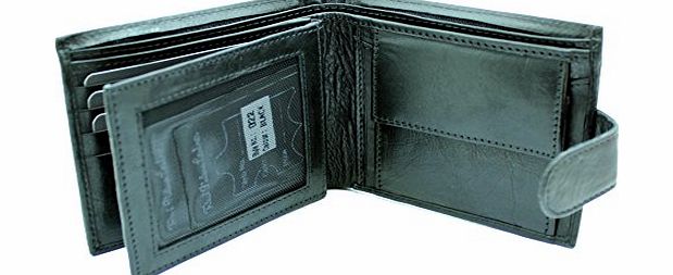 RAS WALLETS Mens Designer Italian Leather Luxury Soft Black Tri Fold Leather Wallet - Gift Boxed