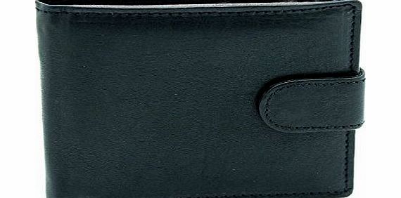 RAS WALLETS Mens High Quality Luxury Soft Black Leather Bifold Wallet - Id Window - Credit Debit Card Holder - (BLACK / BROWN)