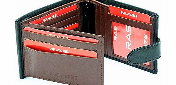 RAS WALLETS Quality Mens Real Cow Napa Soft Leather Bi-fold Wallet By RAS (BLACK/BROWN)