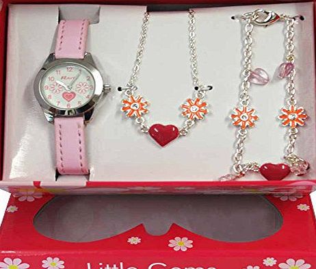 Ravel Childrens Jewellery Set: Little Gems Hearts and Flower Watch, Charm Bracelet, Hearts and Flowers Necklace in Presentation Box