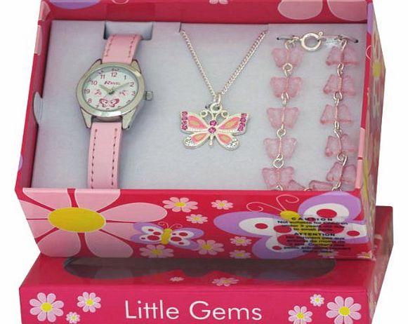 Ravel Little Gems Watch with Matching Butterfly Necklace and Bracelet