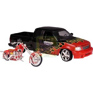 Joyride Ford with Fire Bike 1 18 Scale