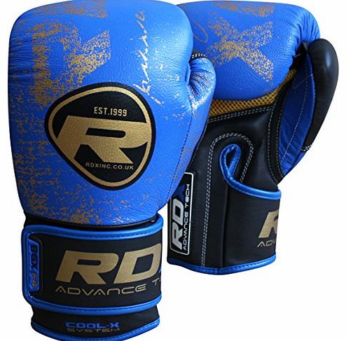 Authentic RDX Leather Gel Boxing Gloves Fight,Punch Bag MMA Muay thai Grappling Pad Blue