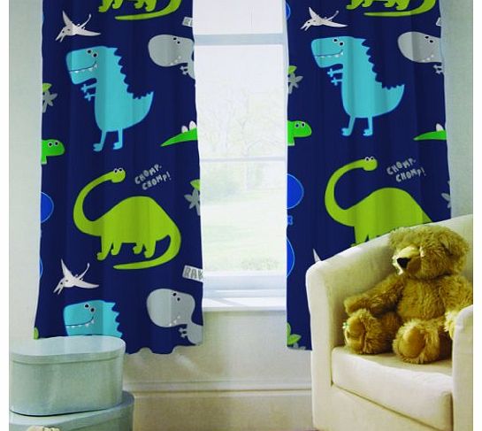 Curtains 66`` x 72`` Dinosaurs In the Dark with Tie Backs