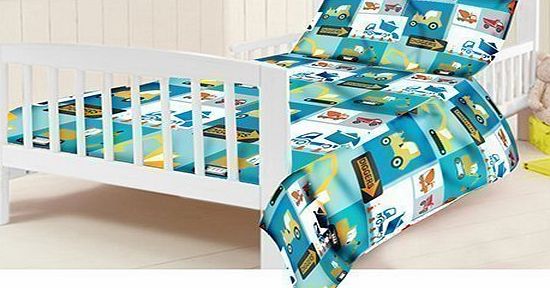 Ready Steady Bed Preorder for 14/12/2014 Delivery - Childrens Junior Cot Bed Size Construction Print Duvet Cover Set. Size: 120cm x 150cm