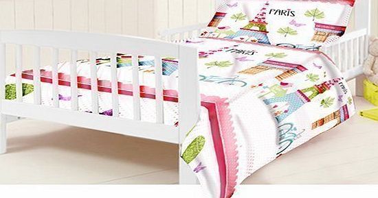 Ready Steady Bed Preorder for 14/12/2014 Delivery - Childrens Junior Cot Bed Size Paris Print Duvet Cover Set. Size: 
