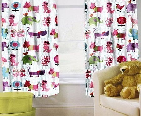 Ready Steady Bed Preorder for 14/12/2014 Delivery - Childrens Printed Curtains Cute Pets Design with Tiebacks. Size: 